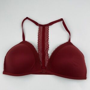 Red Lace Racerback Wireless Bra Lightly Lined 34C Xhilaration Romantic